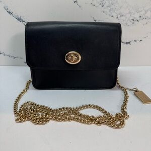 Coach Bowery Black Leather Crossbody Bag with Gold Chain